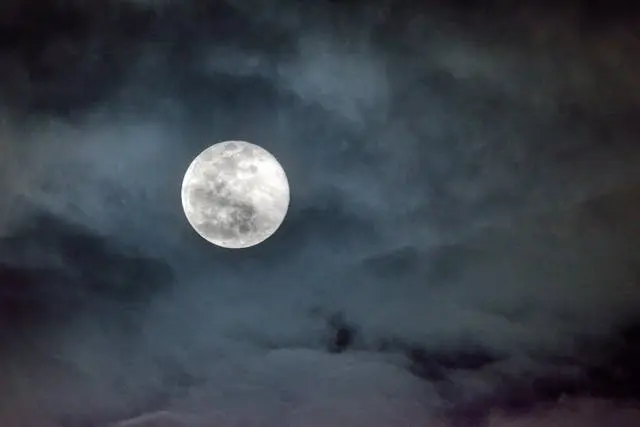 A bright full moon in the night sky, used to determine the Puranmashi dates on the Punjabi calendar.