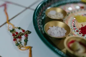 Traditional Rakhi with decorated Puja Thali for Raksha Bandhan celebration