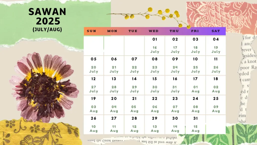 A colorful image of Sawan calendar 2025